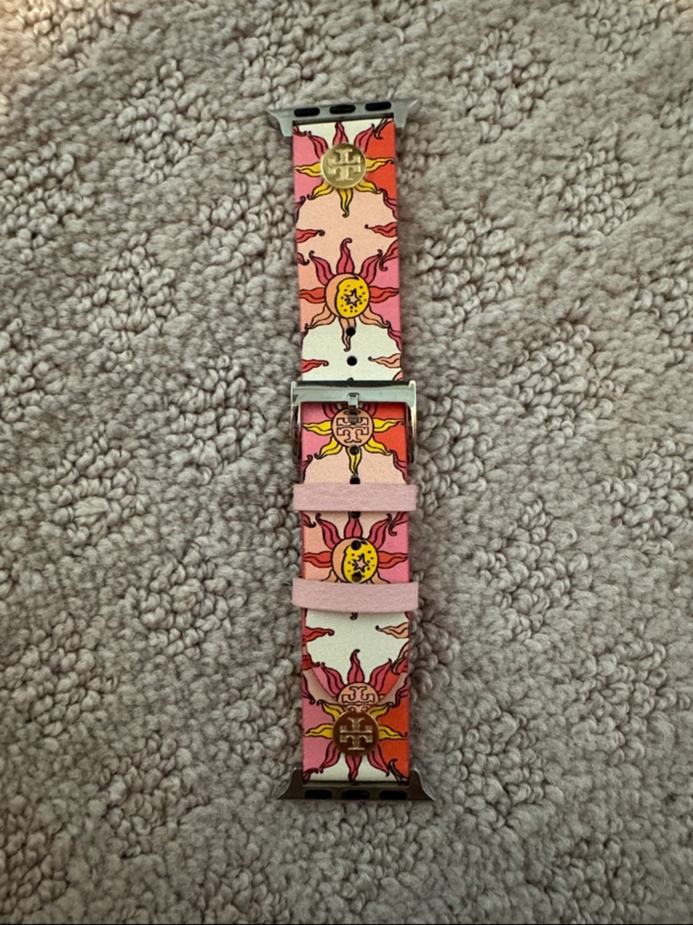 Tory Burch Pink and Orange Sun Motif Apple Watch Band